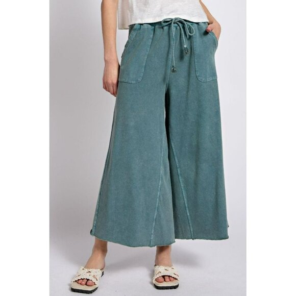 easel Pants - Stay Comfy Wide Leg Comfy Pants in Teal Green